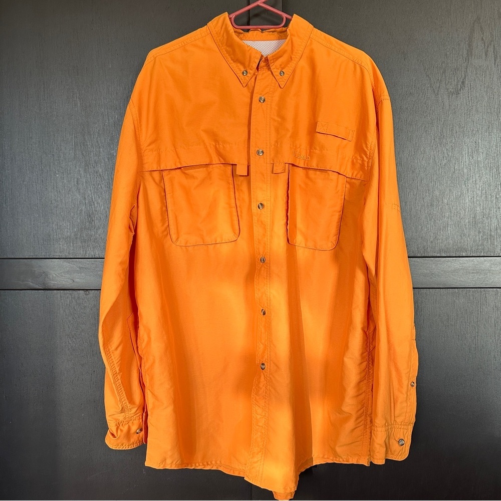 L.L.Bean Orange Vented Long Sleeve Button Up Shirt Fishing large regular